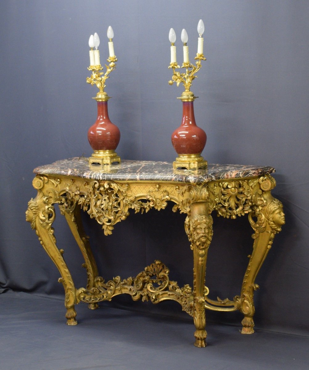 Console With 4 Legs Louis XIV Style In Golden Wood-photo-2