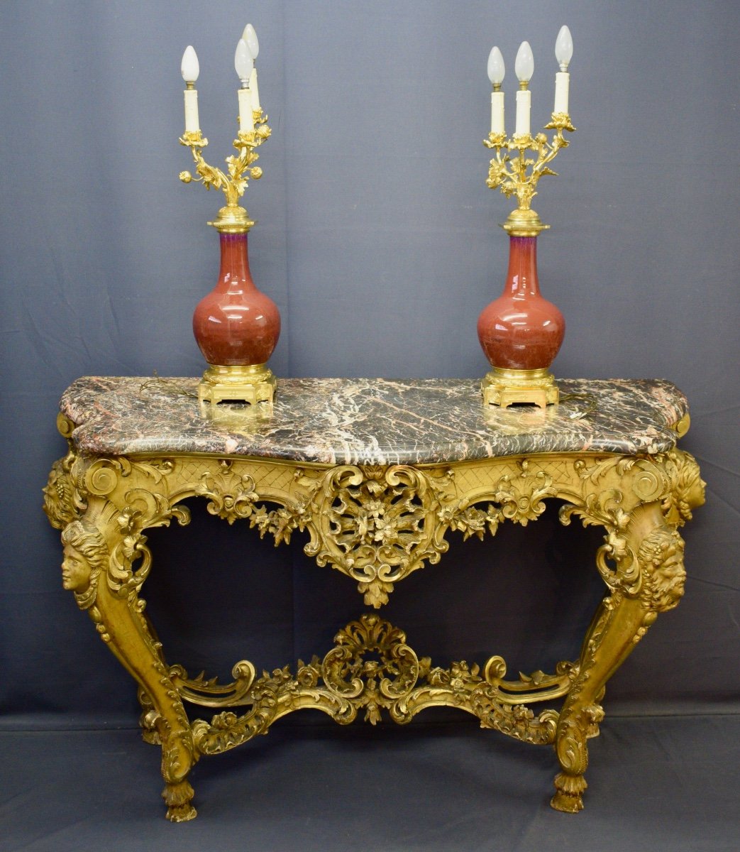 Console With 4 Legs Louis XIV Style In Golden Wood-photo-3