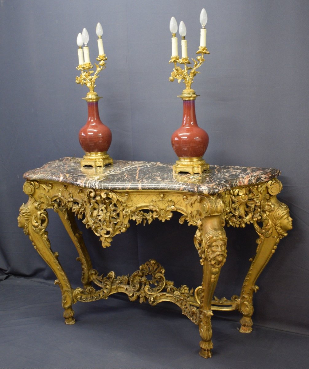 Console With 4 Legs Louis XIV Style In Golden Wood-photo-4