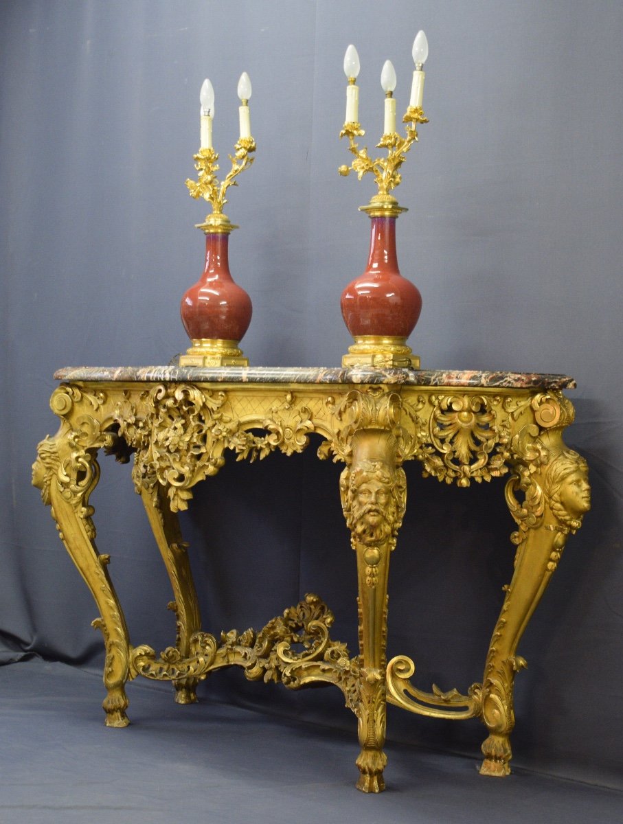 Console With 4 Legs Louis XIV Style In Golden Wood-photo-1