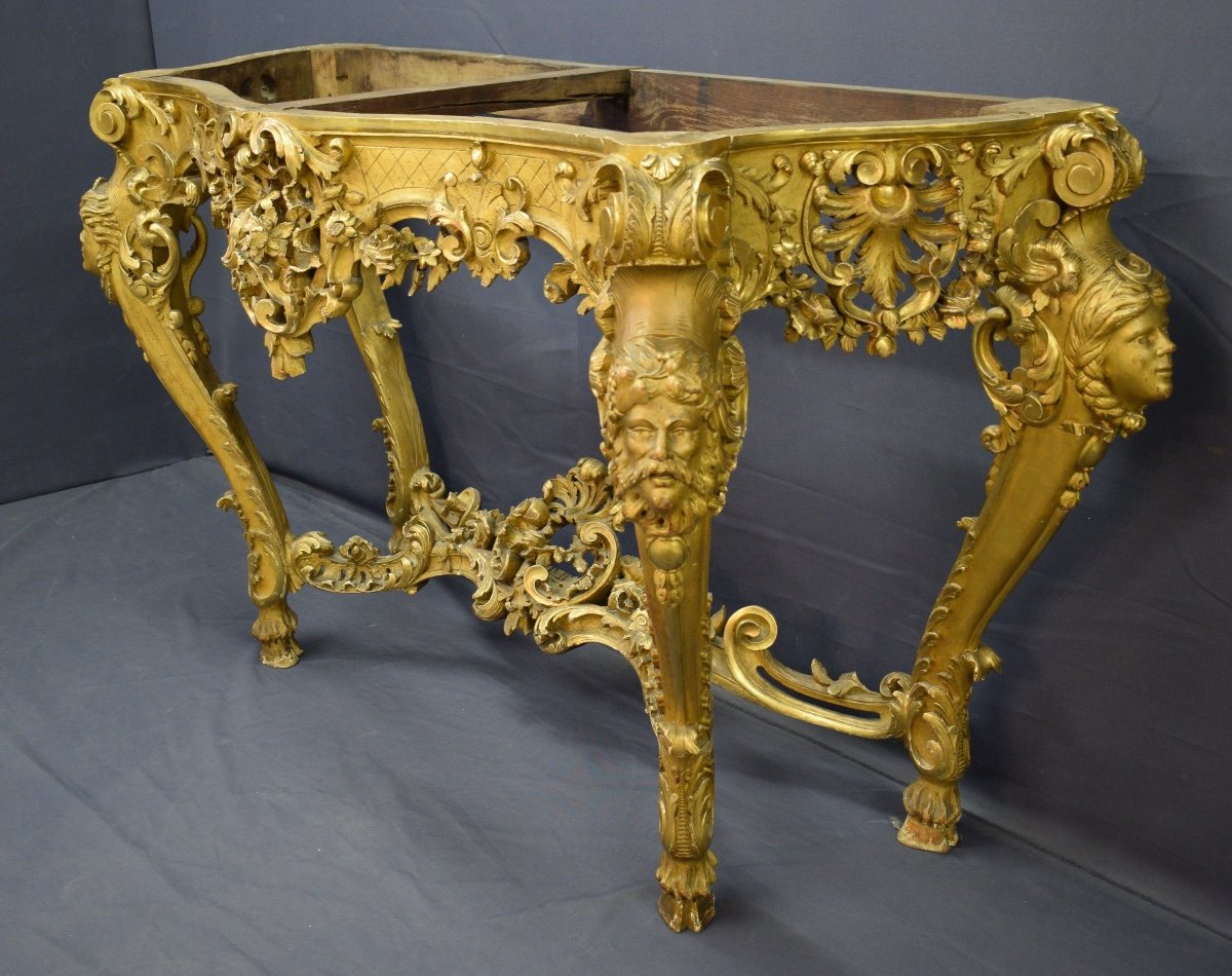 Console With 4 Legs Louis XIV Style In Golden Wood-photo-4