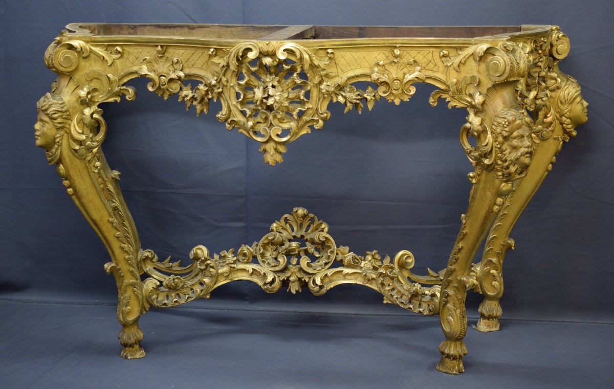 Console With 4 Legs Louis XIV Style In Golden Wood-photo-5