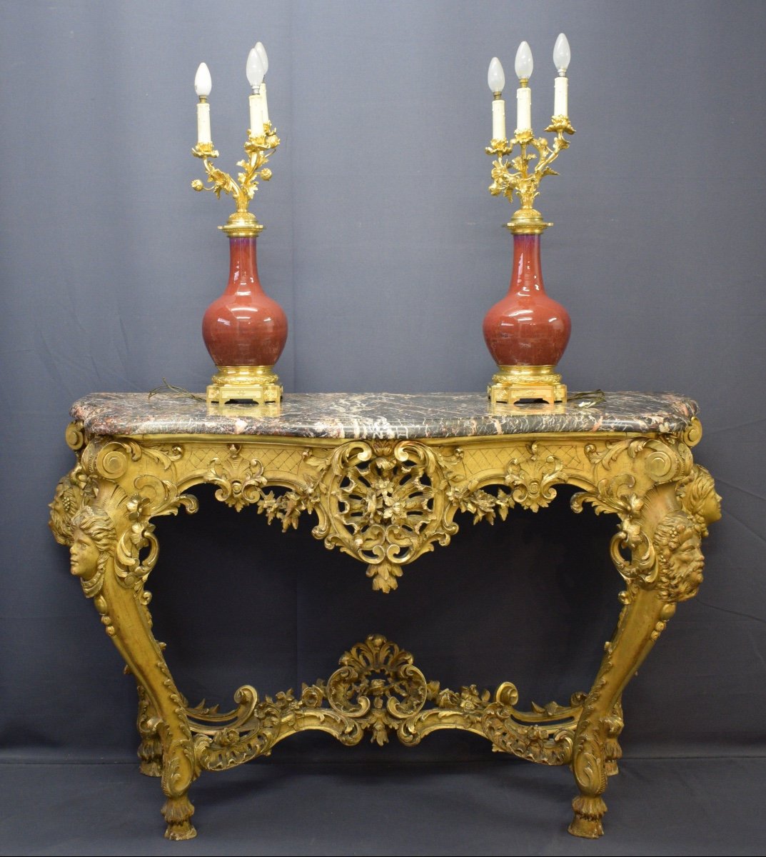 Console With 4 Legs Louis XIV Style In Golden Wood