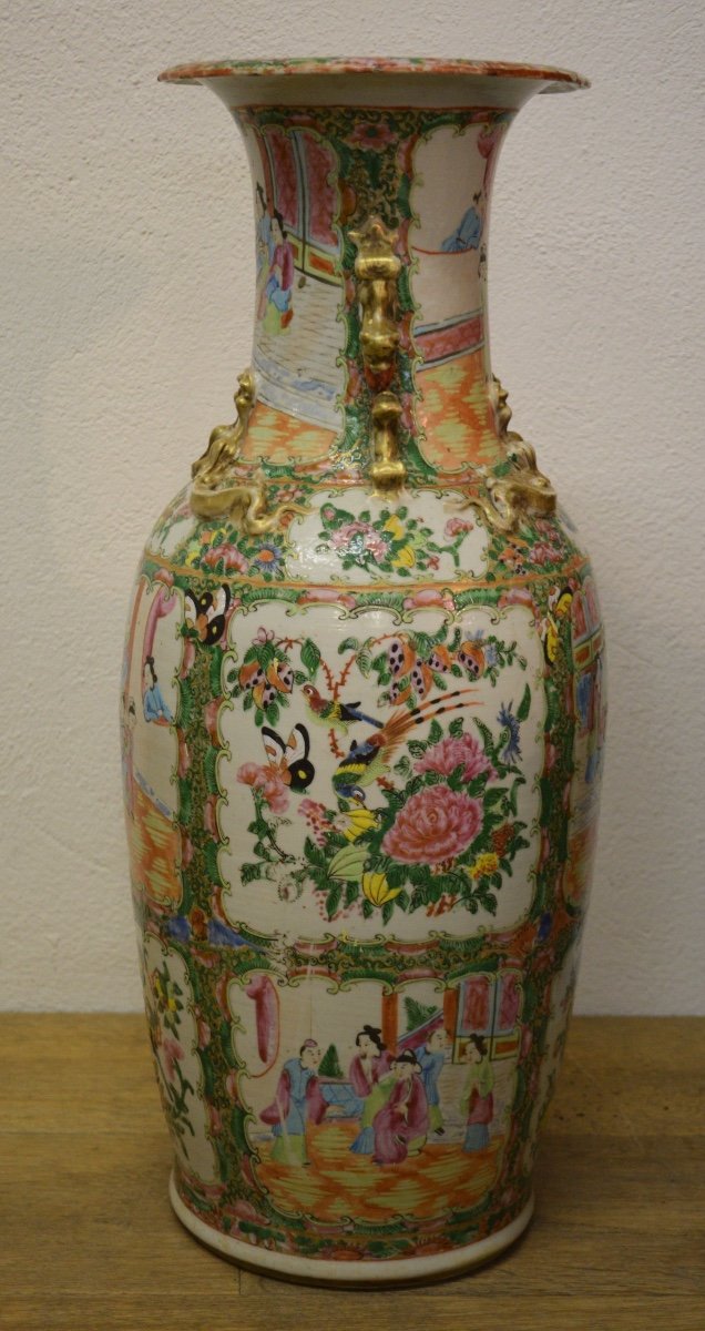 Large Polychrome Canton Porcelain Vase With Famille Rose Enamels-photo-4
