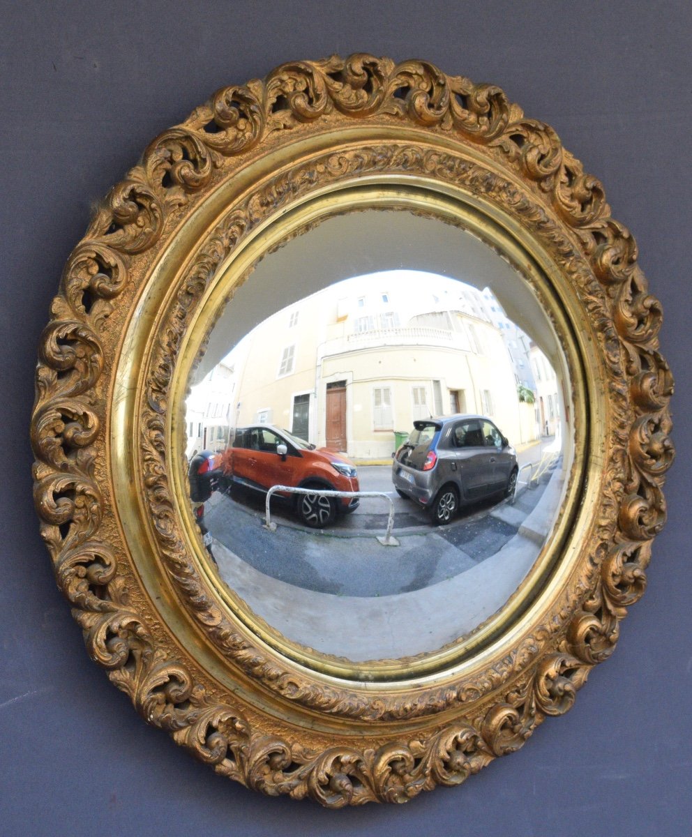 Miroir Sorcière En Bois Et Stuc Doré Epoque Napoléon III-photo-3