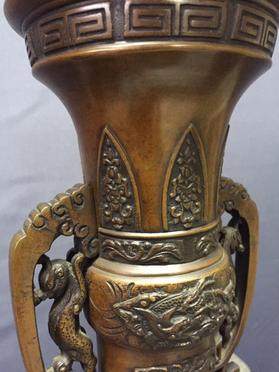 Paire De Vases En Bronze Chine XIX Eme-photo-3