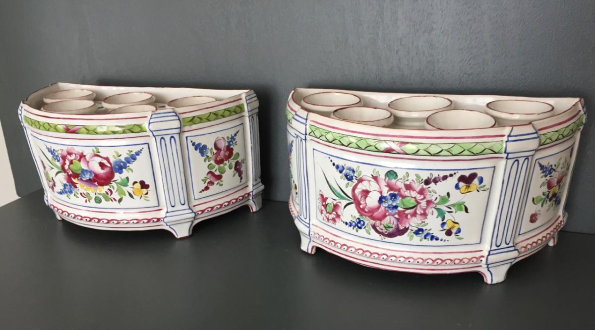 Pair Of Bouquetières In Earthenware From East-photo-2