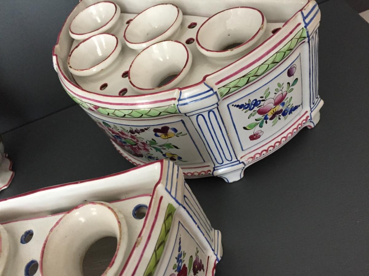 Pair Of Bouquetières In Earthenware From East-photo-3