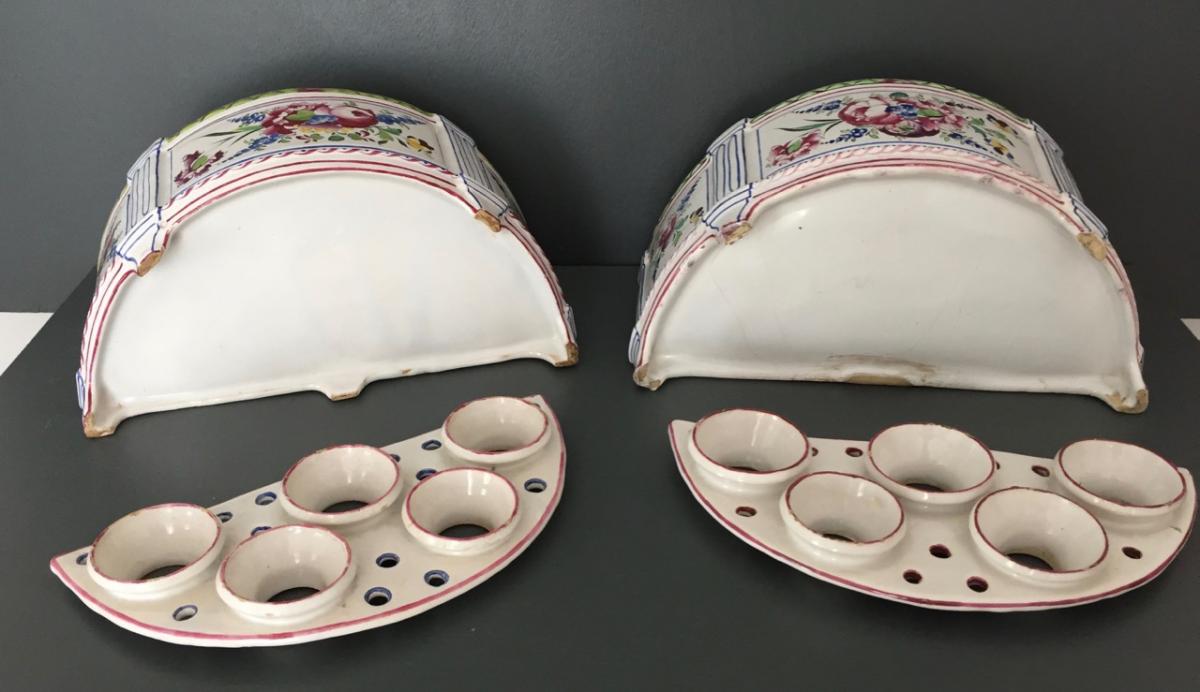 Pair Of Bouquetières In Earthenware From East-photo-4