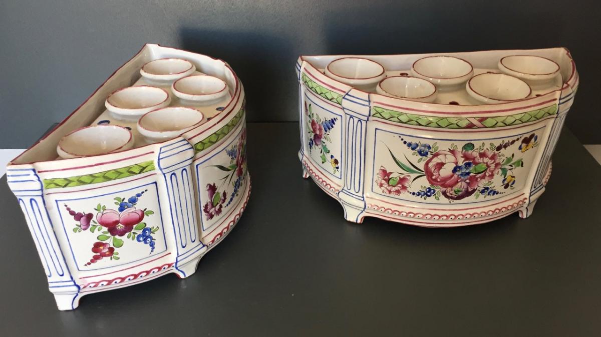 Pair Of Bouquetières In Earthenware From East-photo-3