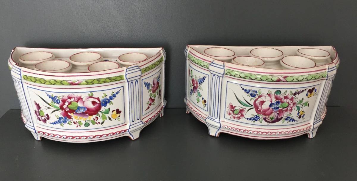 Pair Of Bouquetières In Earthenware From East-photo-4