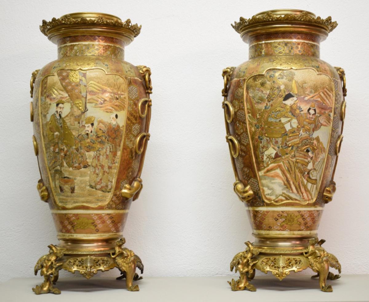 Importante Paire De Vases En Céramique De Satsuma