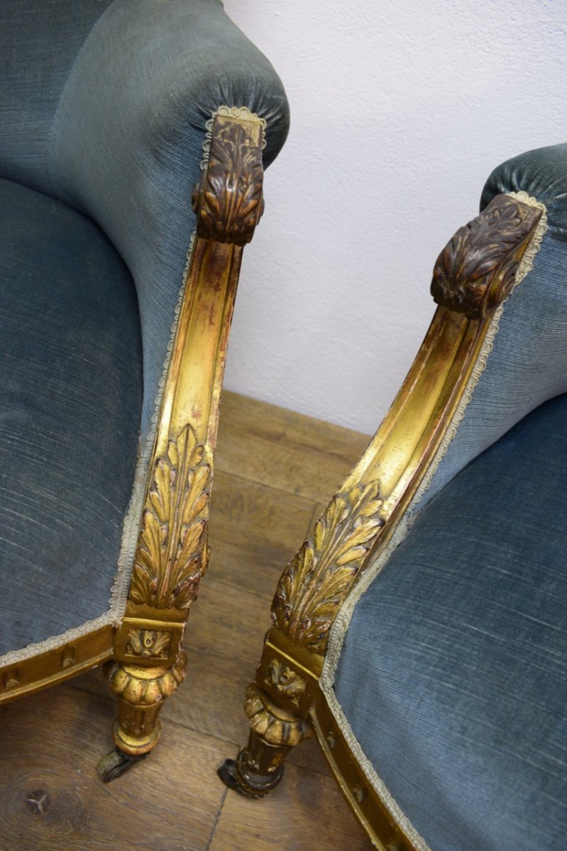 Paire De Bergères De Style Louis XVI En Bois Doré-photo-3