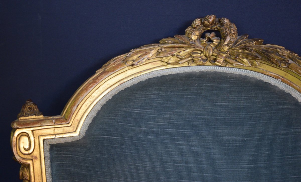 Paire De Bergères De Style Louis XVI En Bois Doré-photo-3