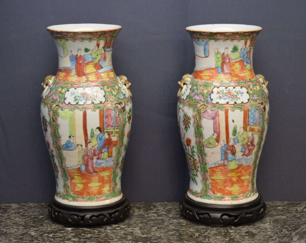 Paire De Vases En Porcelaine De Canton -photo-1