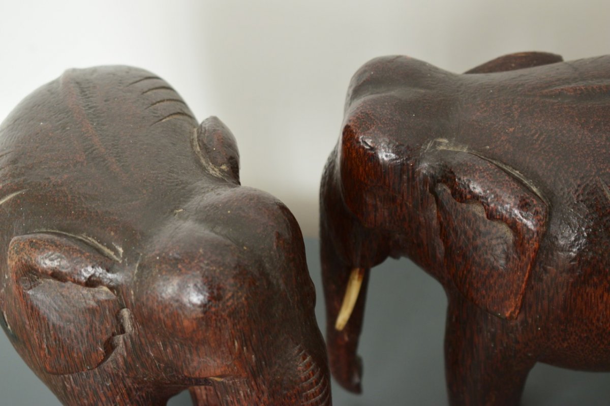 Paire D éléphants En Bois Sculpté-photo-4