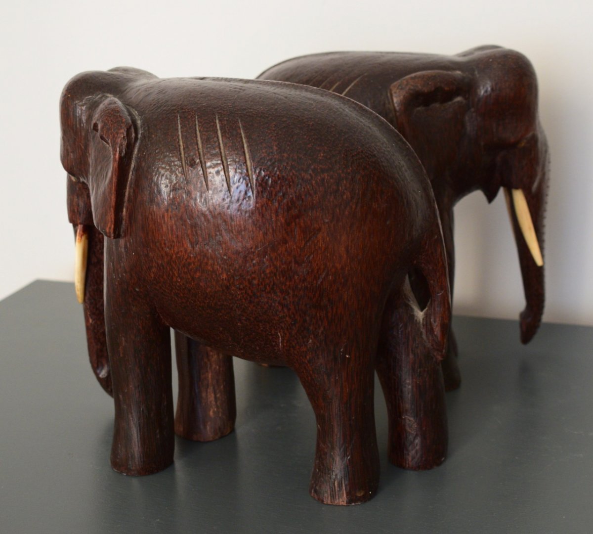 Pair Of Elephants Carved Wood-photo-3