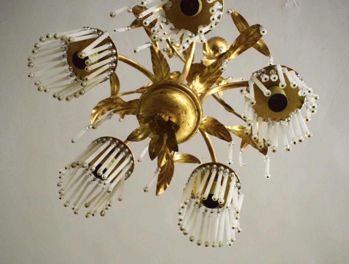 Chandelier In Golden Iron And Crystal Pendeloques-photo-2