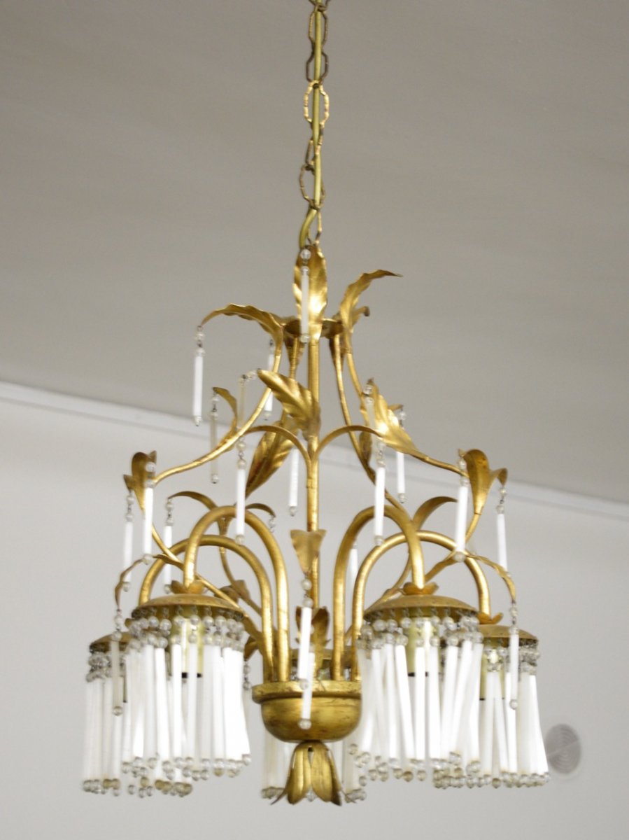 Chandelier In Golden Iron And Crystal Pendeloques-photo-3