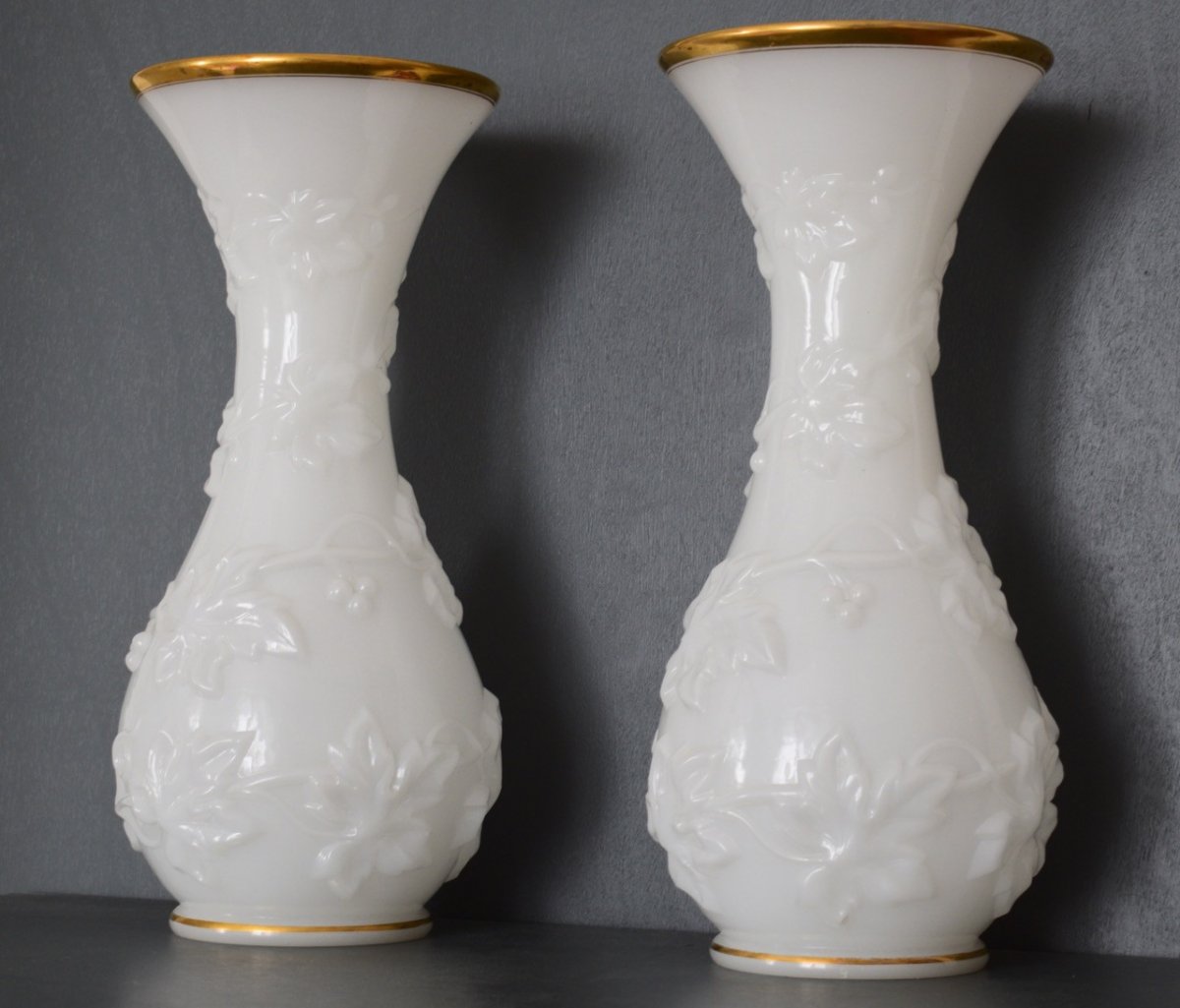 Pair Of White Opaline Vases Charles X Period-photo-3