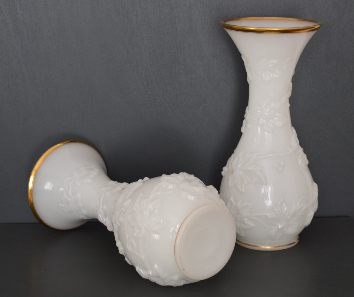 Pair Of White Opaline Vases Charles X Period-photo-4