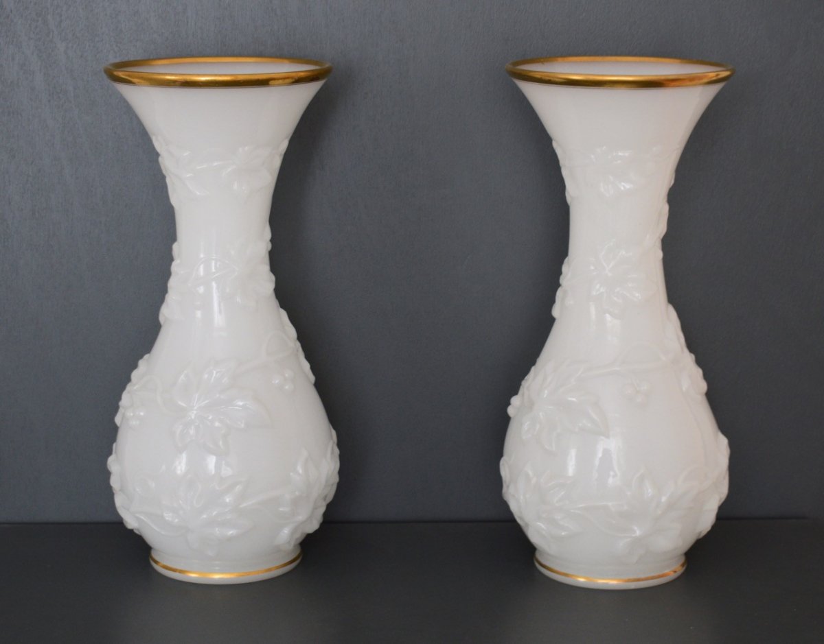 Pair Of White Opaline Vases Charles X Period-photo-2