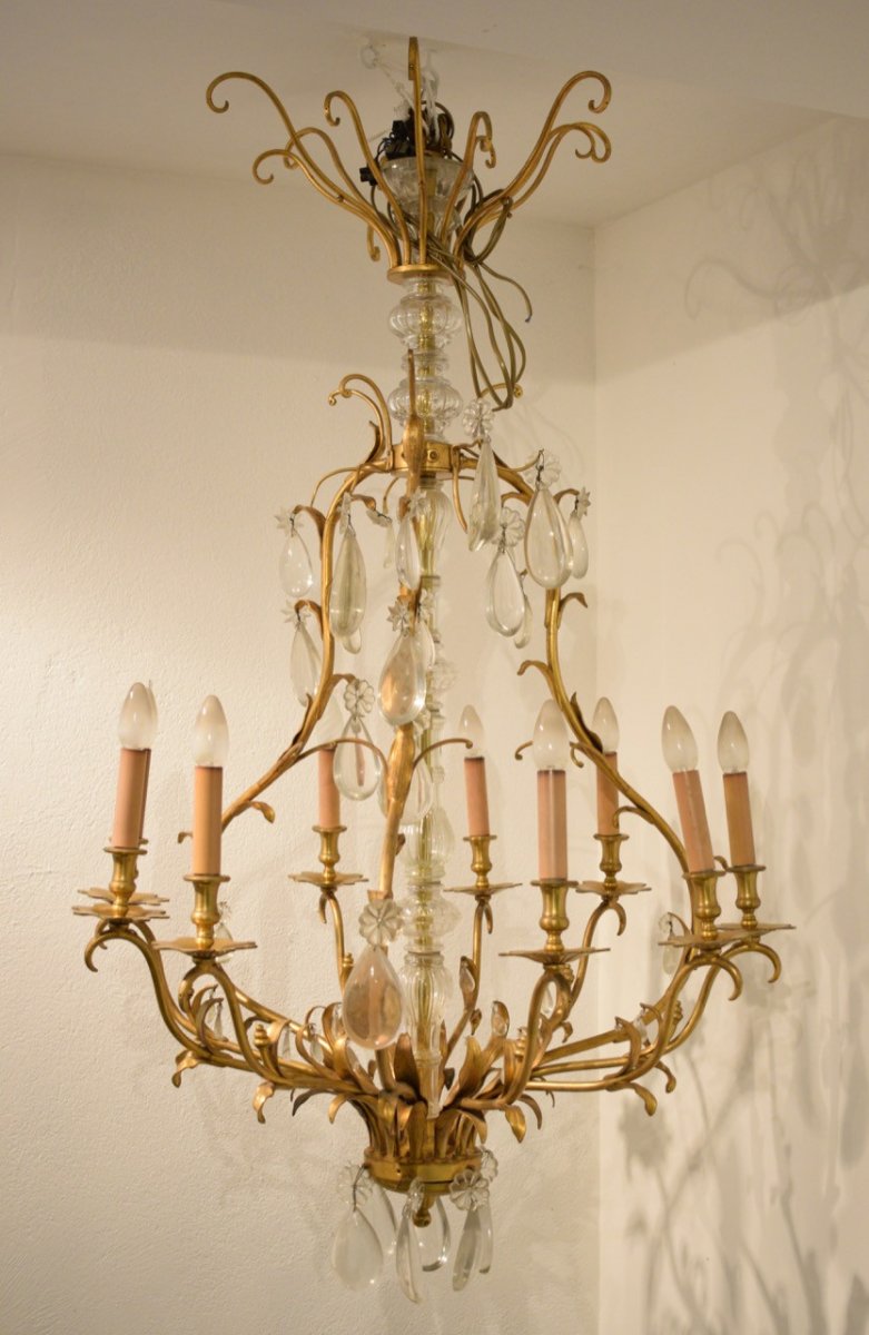 Important Lustre A Cage En Bronze Et Cristal-photo-2