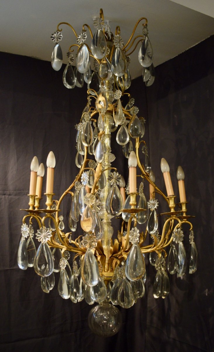 Important Cage Chandelier In Bronze And Crystal-photo-4