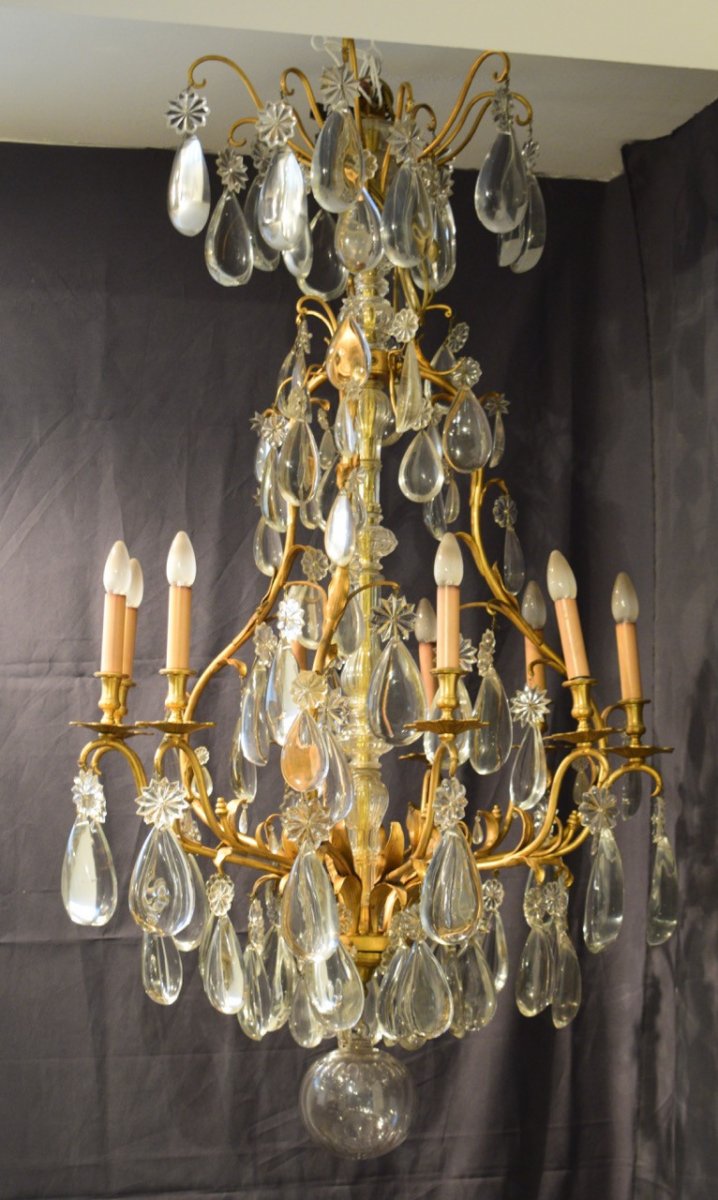 Important Cage Chandelier In Bronze And Crystal