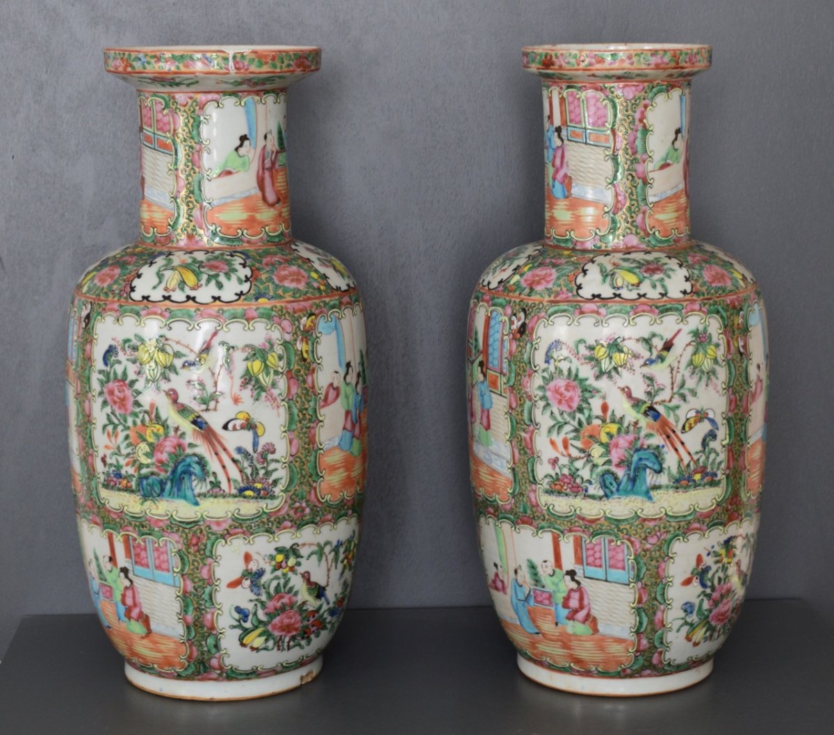 China Pair Of Canton Porcelain Vases -photo-2