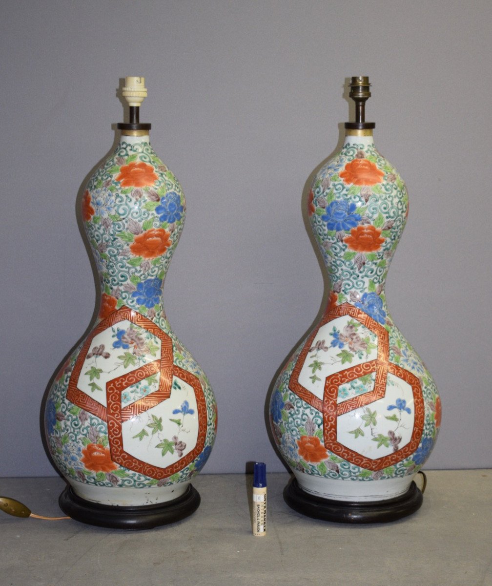 Pair Of Large Double Gourd Vases In Kutani Porcelain-photo-4