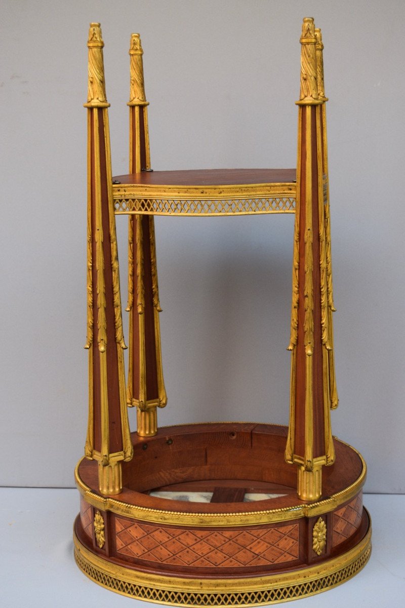 Louis XVI Style Pedestal Table In Mahogany And Precious Wood Attributed To Dasson-photo-8