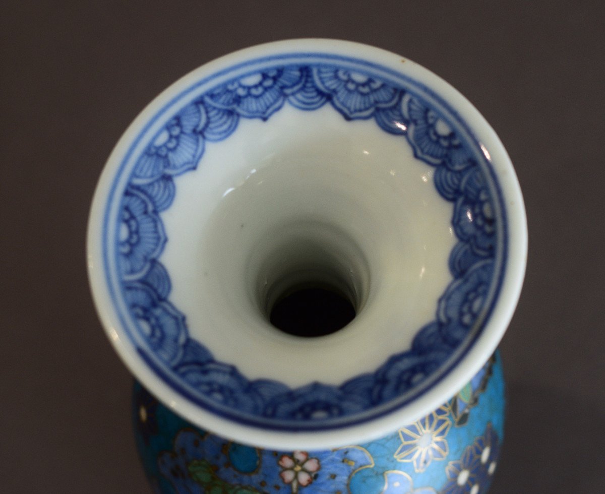 Paire De Vases En Porcelaine Cloisonnée Totai Shippo-photo-3