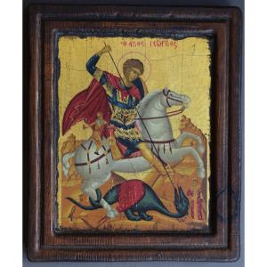 Icon Representing Saint George Slaying The Dragon