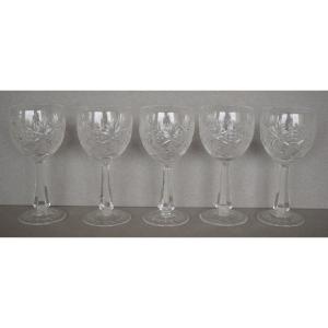 Baccarat 5 Cut Crystal Wine Glasses