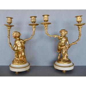 Paire De Candelabre En Bronze Doré De Style Louis XVI D'Aprés Clodion Et Delarue