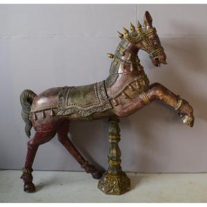  Large Carousel Horse In Polychrome Carved Wood