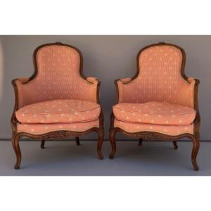 paire de bergères d'époque Louis XV en noyer
