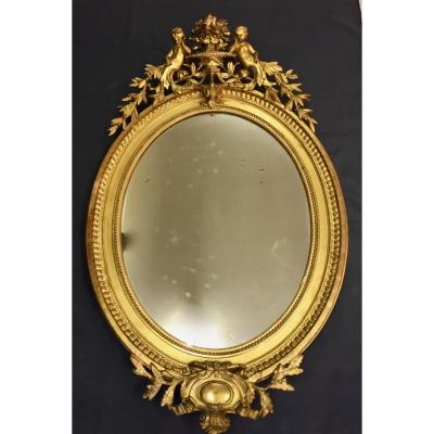 Miroir De Forme Médaillon De Style Louis XVI En Bois Et Stuc Doré