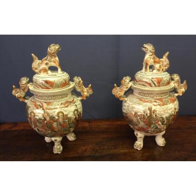 Pair Of Brule Fragrance Ceramic Satsuma