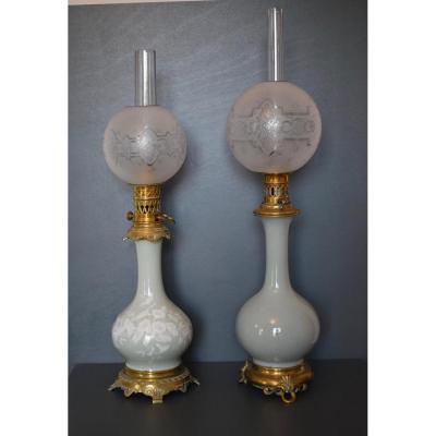 2 Celadon Porcelain Lamps