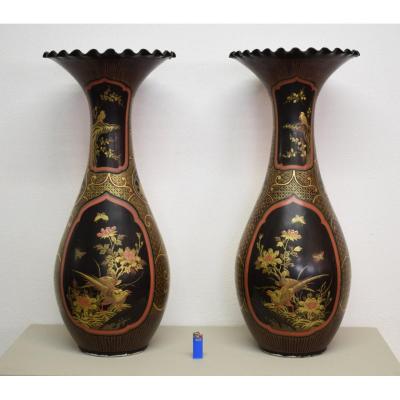 Paire De Vases En Porcelaine Laquée Période Meiji