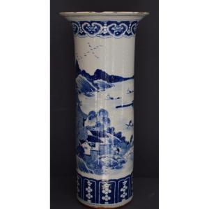 Chine Grand Vase Cornet En Porcelaine Bleu Blanc