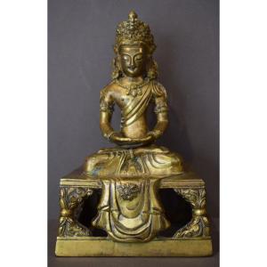 Bouddha En Bronze Doré Epoque Qianlong