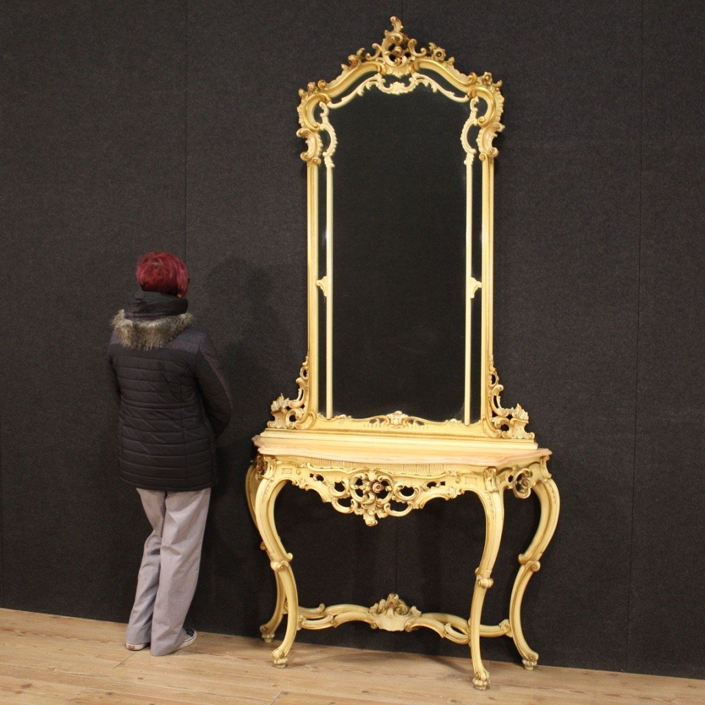 Grande Console Laquée Avec Miroir De Style Louis XV-photo-2