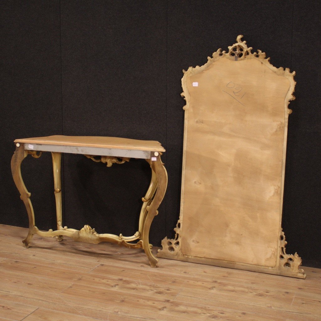 Grande Console Laquée Avec Miroir De Style Louis XV-photo-1