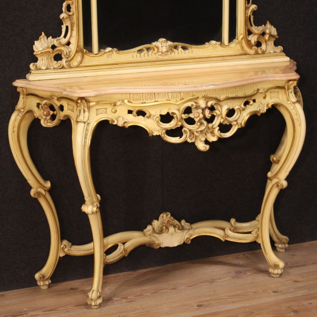 Grande Console Laquée Avec Miroir De Style Louis XV-photo-2