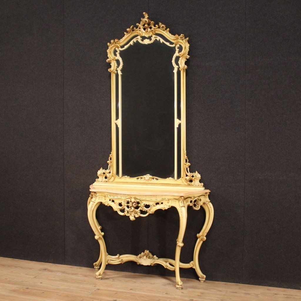 Grande Console Laquée Avec Miroir De Style Louis XV-photo-5