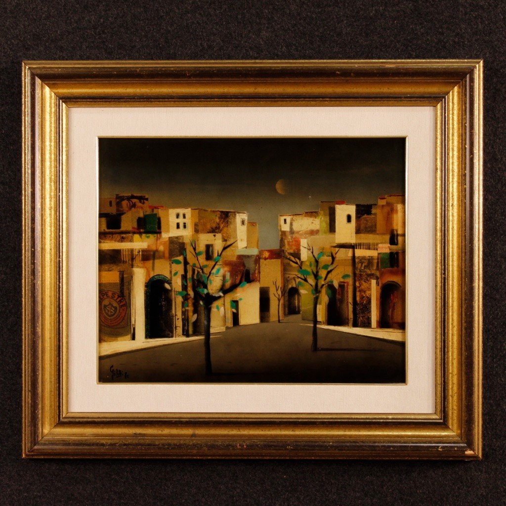 Italian Painting Depicting City District-photo-2