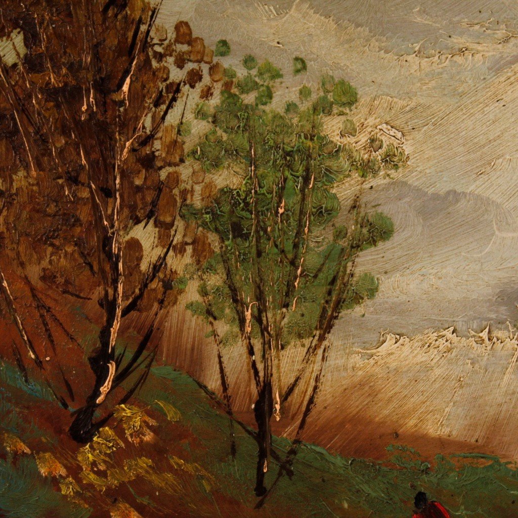 Tableau Italien Signé Paysage Du 20ème Siècle-photo-8